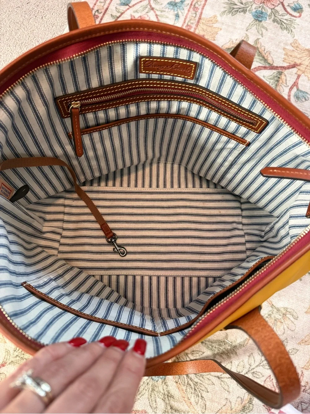 Dooney & Bourke Yellow Tote with Brown Leather Trim